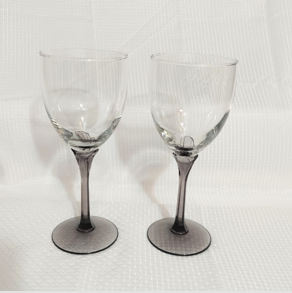 Libbey Water Wine Goblets Amethyst Applied Tulip Stem Glasses Pedestal Elegant - Picture 2 of 7